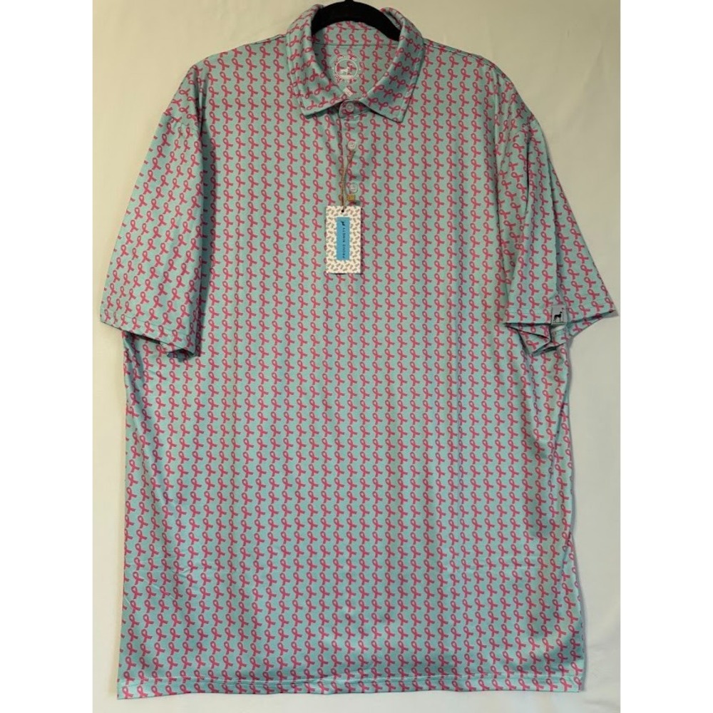 Proud 90 Golf  Polo Shirt Men XXL Multicolor Ribbon Breast Cancer‎ Awareness